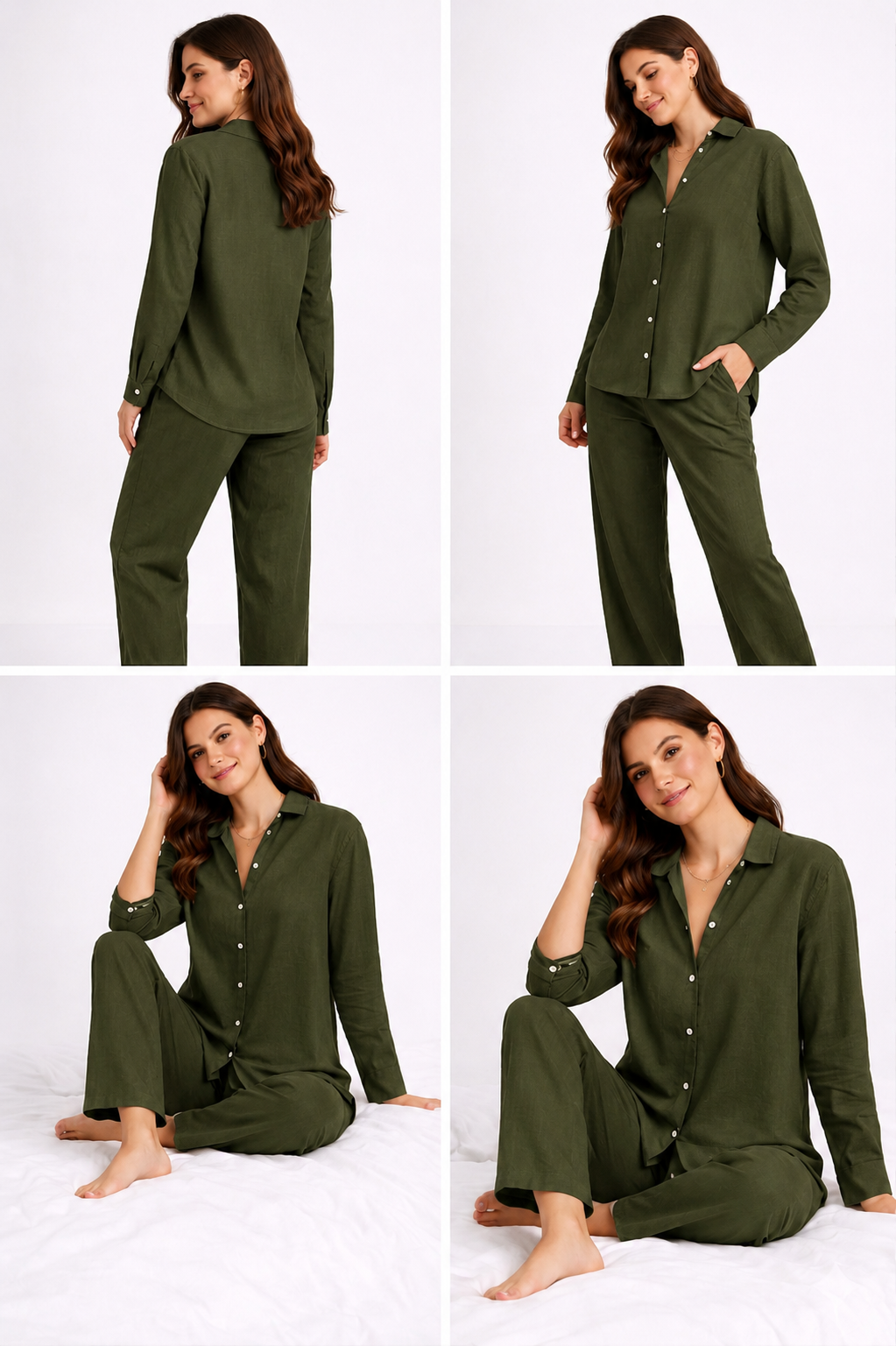 The Olive green Linen blend shirt & Pant set/Coordset.