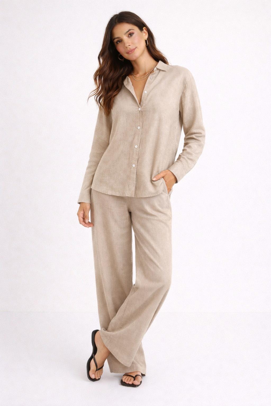 The Beige Linen blend shirt & Pant set/Coordset.