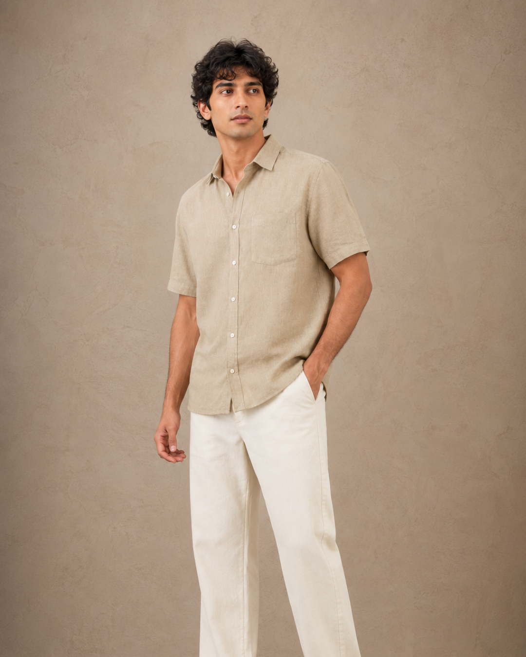 The White linen half sleeves shirt
