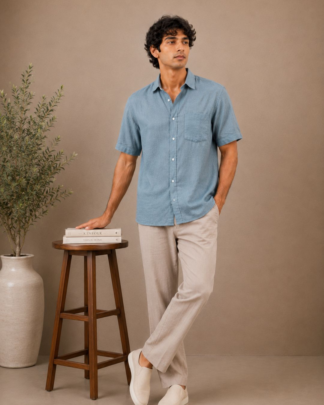 The Sage blue linen half sleeves shirt