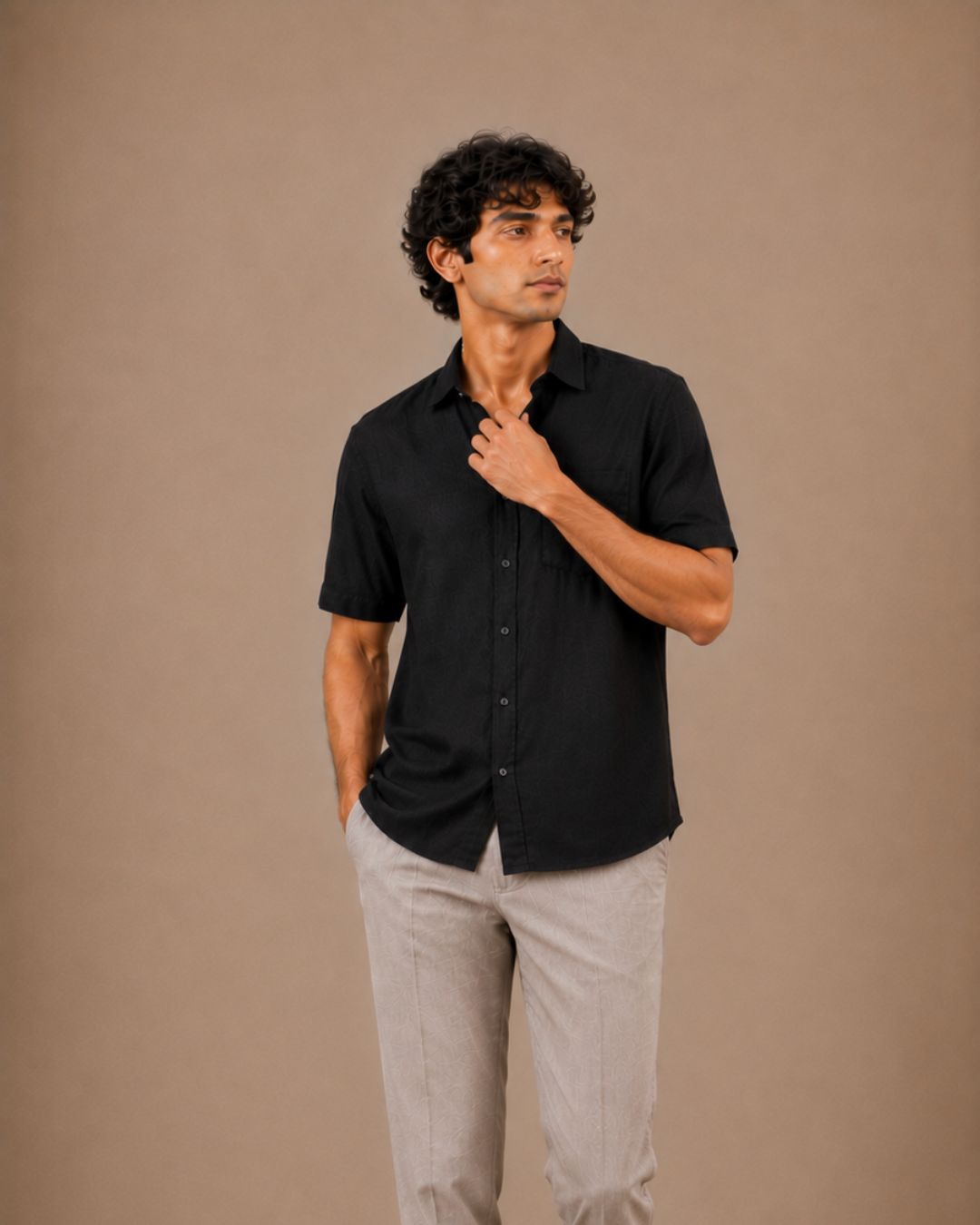 The Black linen half sleeves shirt