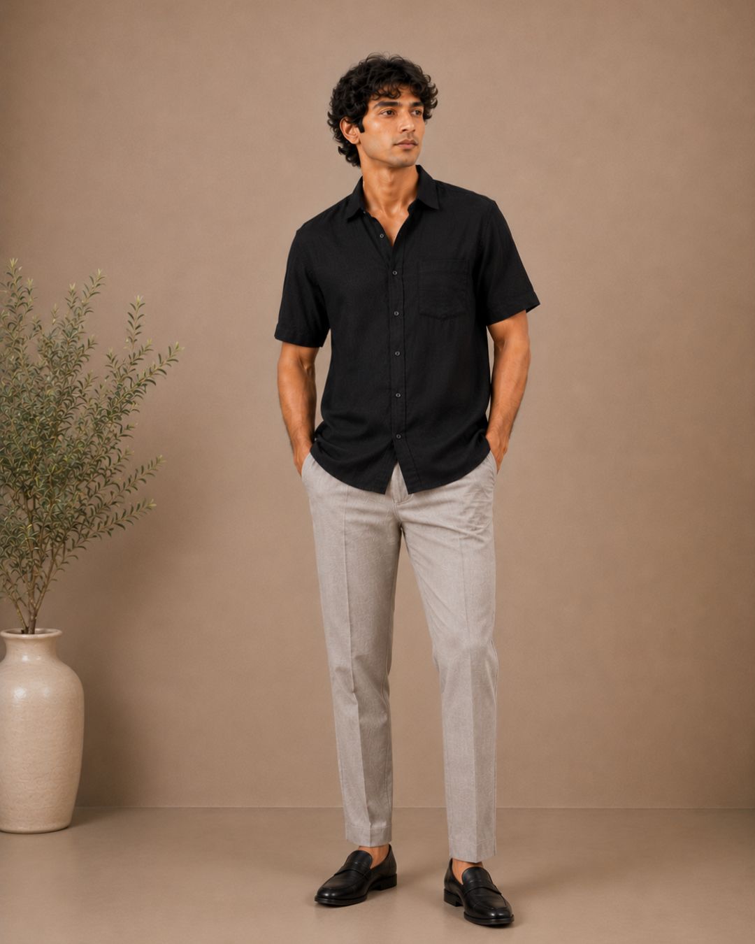 The Black linen half sleeves shirt