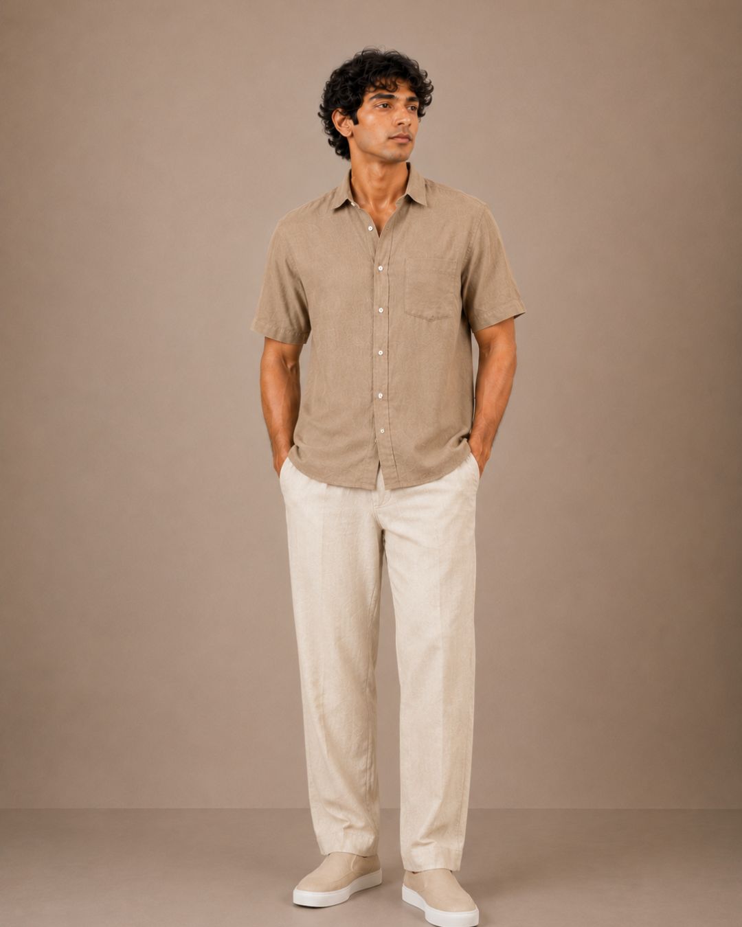 The Khaki linen half sleeves shirt
