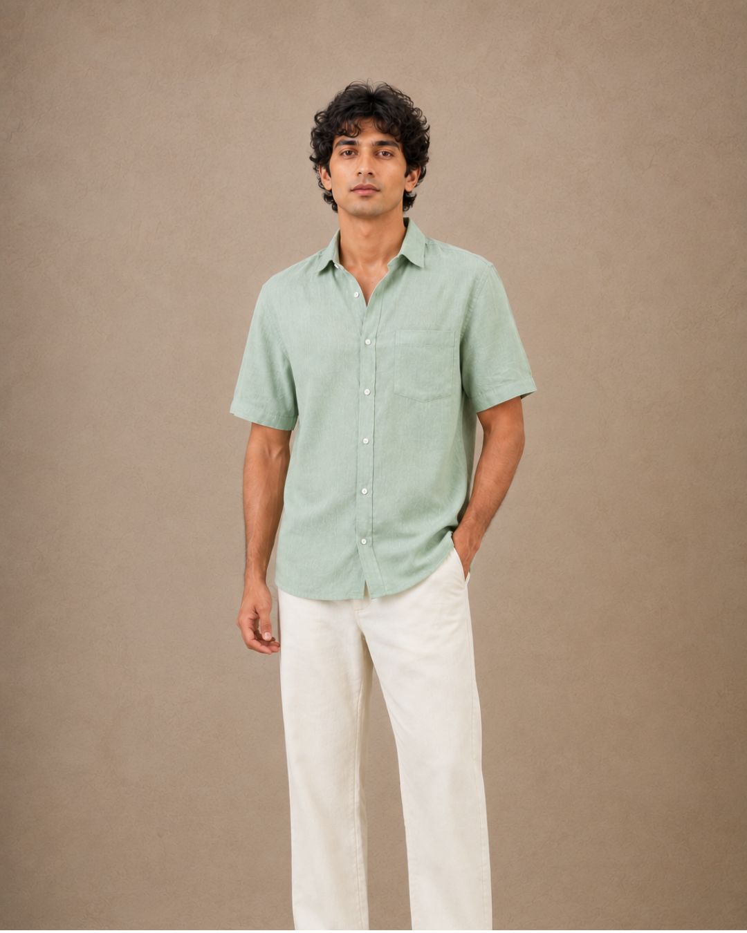 The Pitachio linen half sleeves shirt