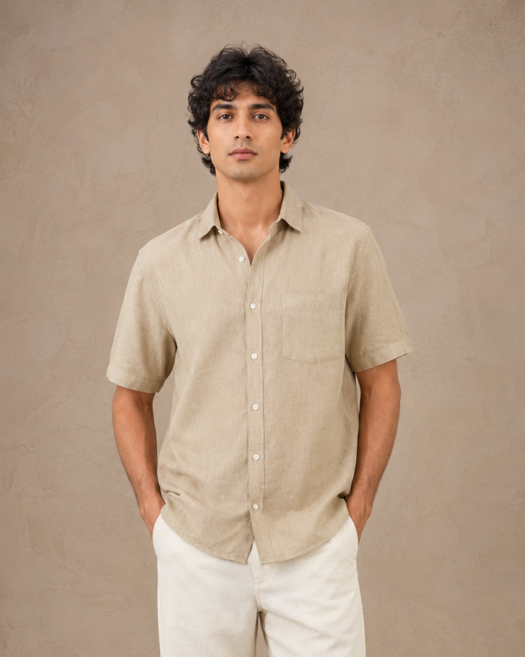 The White linen half sleeves shirt
