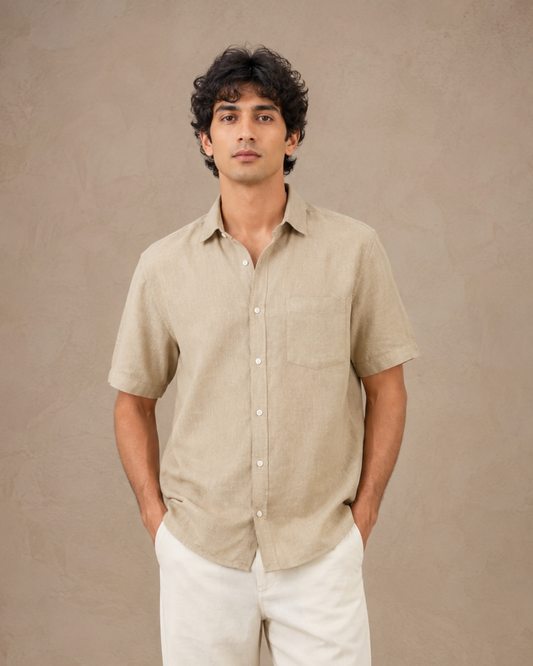 The White linen half sleeves shirt
