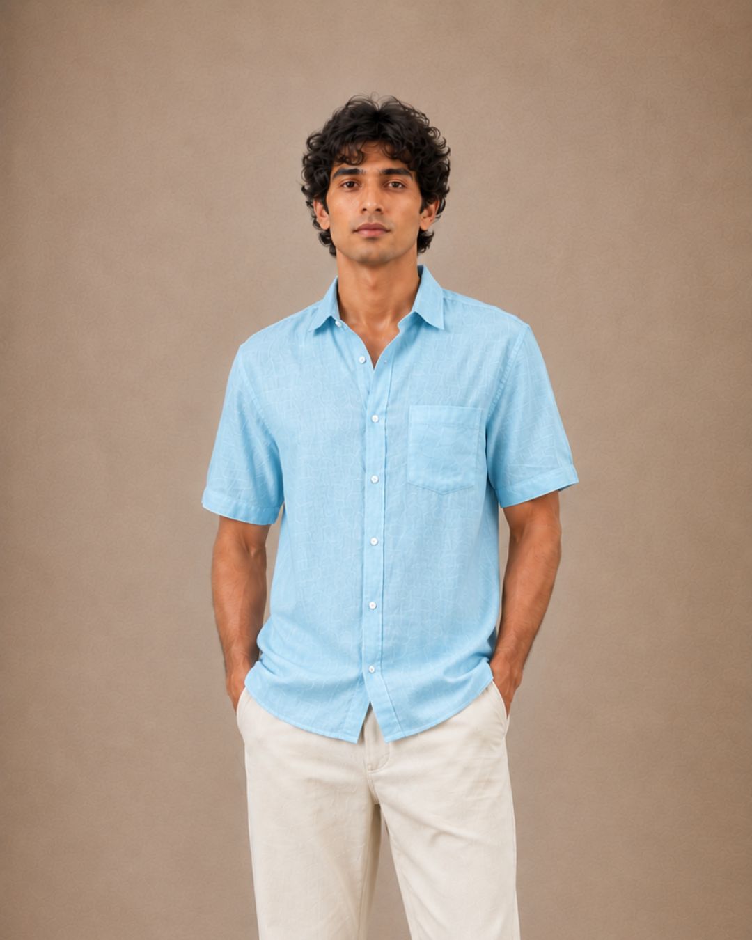 The Aqua Blue linen half sleeves shirt