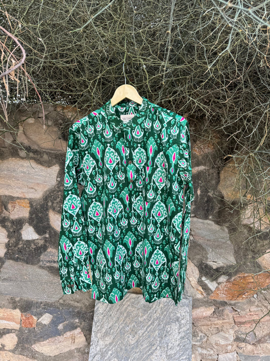 The Ikat Green Short Kurta