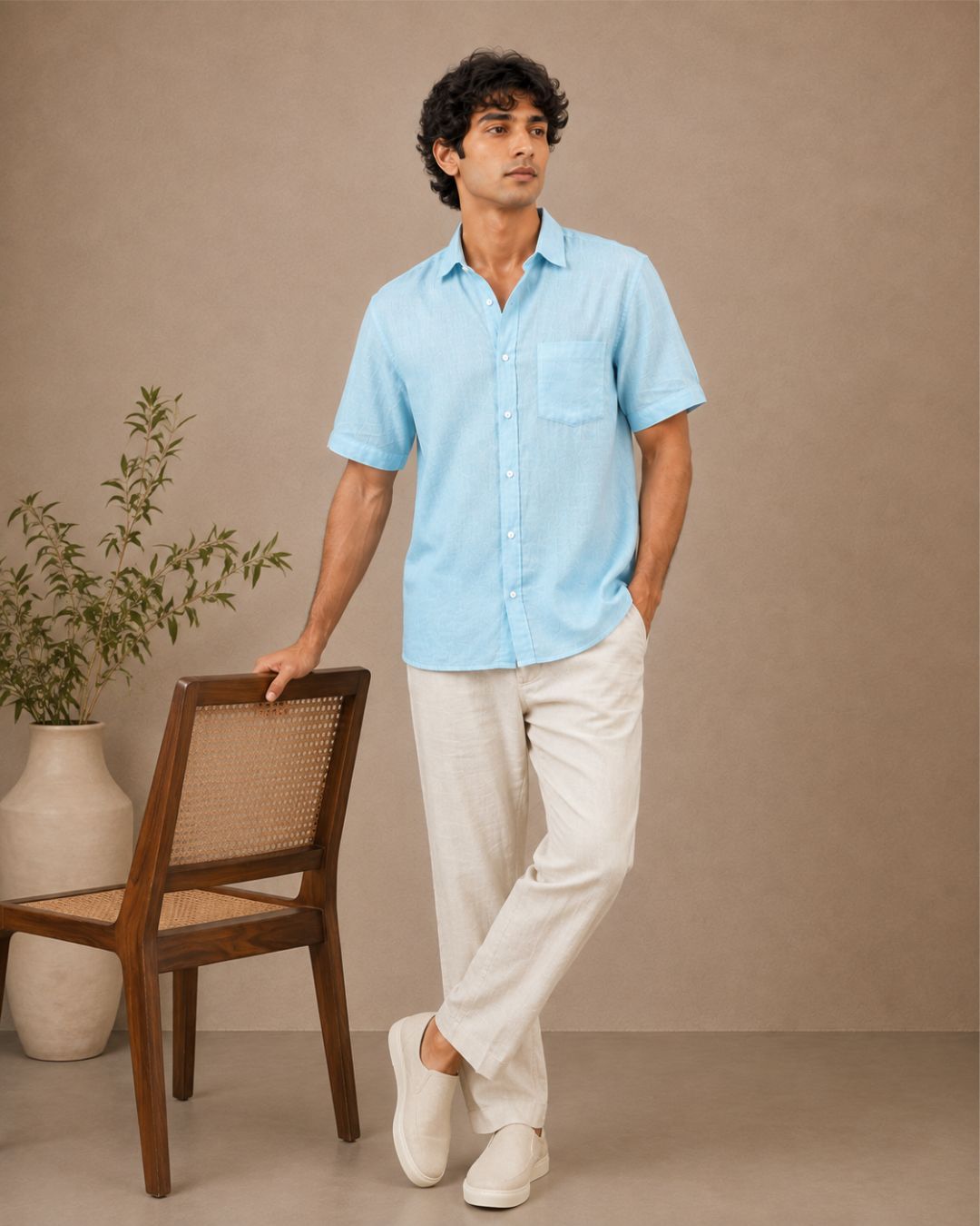 The Aqua Blue linen half sleeves shirt