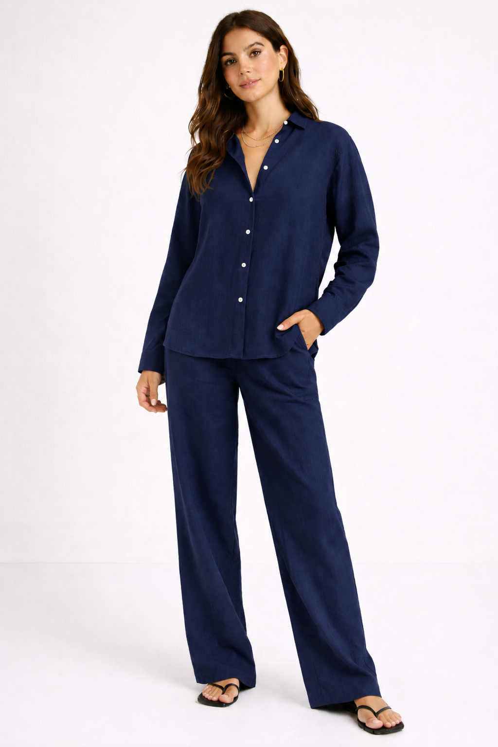 The Navy Blue Linen blend shirt & Pant set/Coordset.