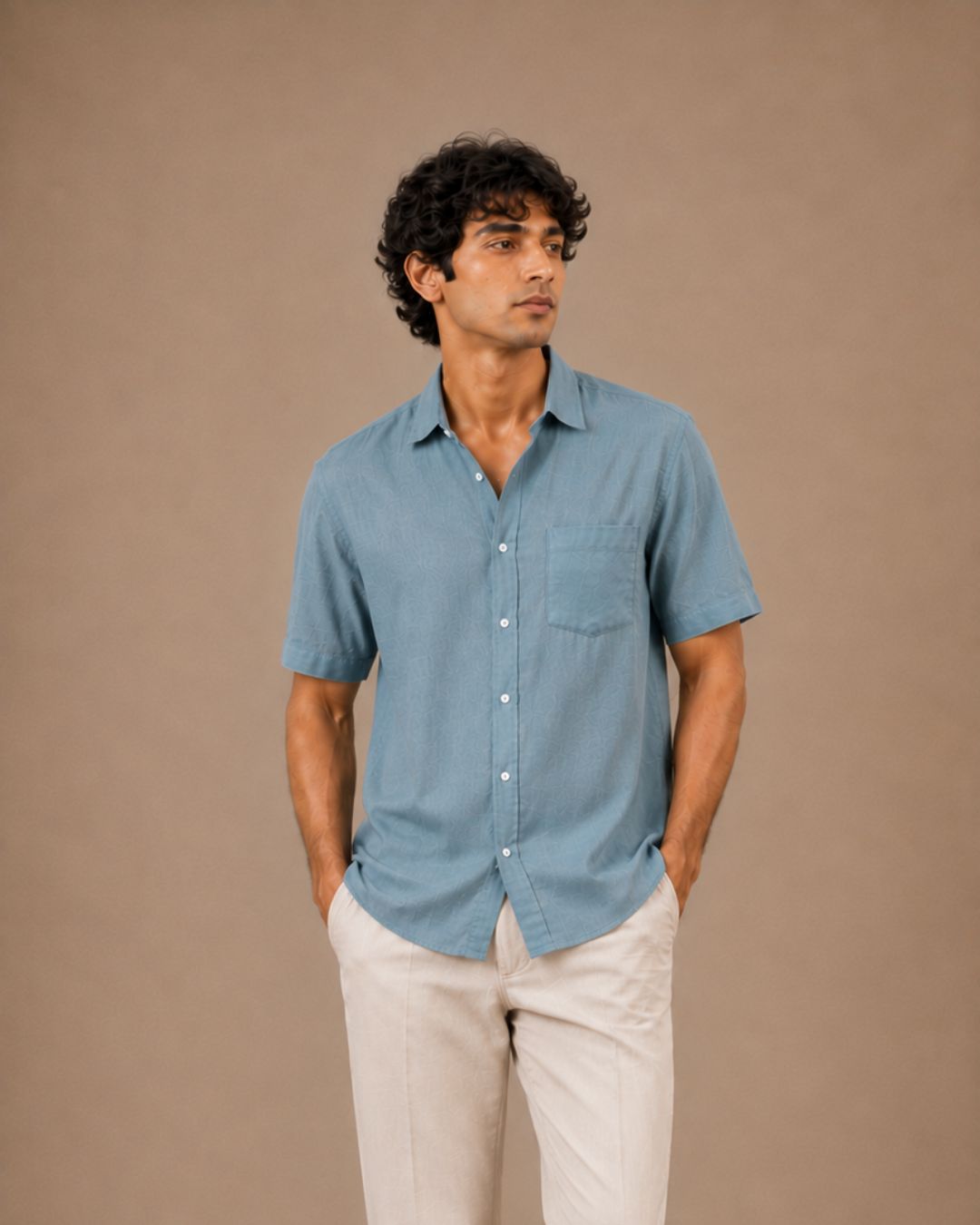 The Sage blue linen half sleeves shirt