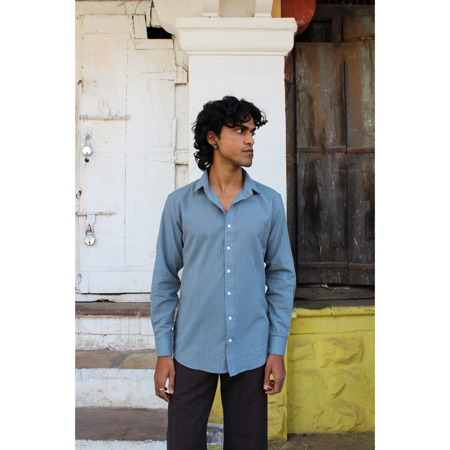 The Steel blue Kantha Shirt