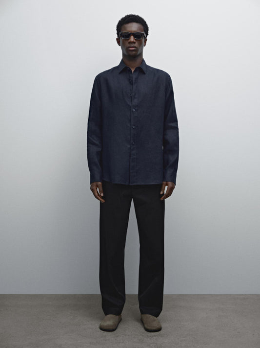 The Navy Blue Linen Shirt.