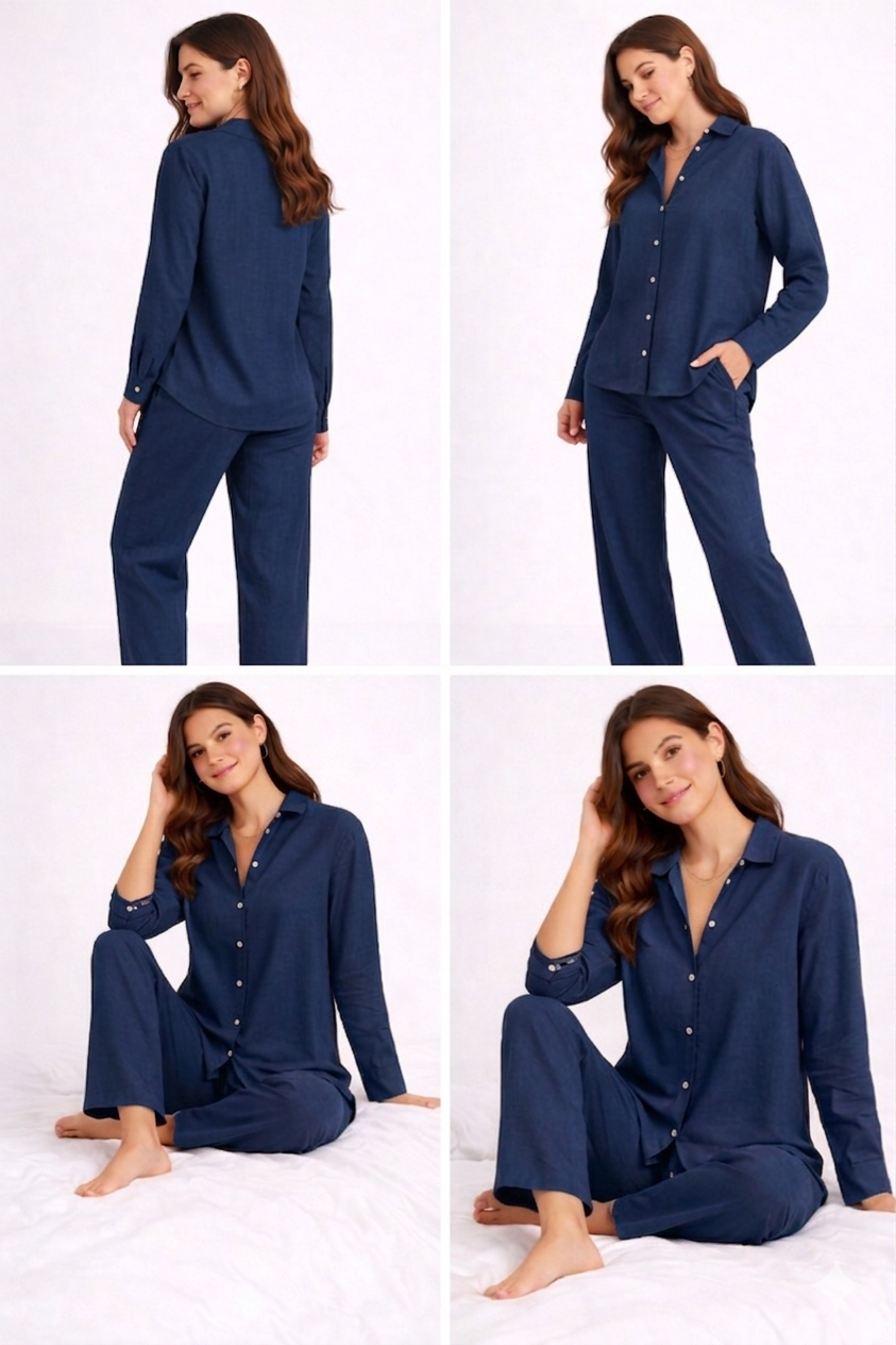 The Navy Blue Linen blend shirt & Pant set/Coordset.