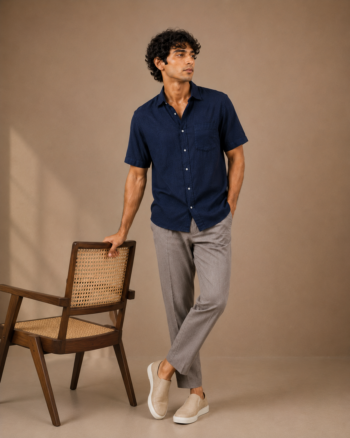 The Navy blue linen half sleeves shirt