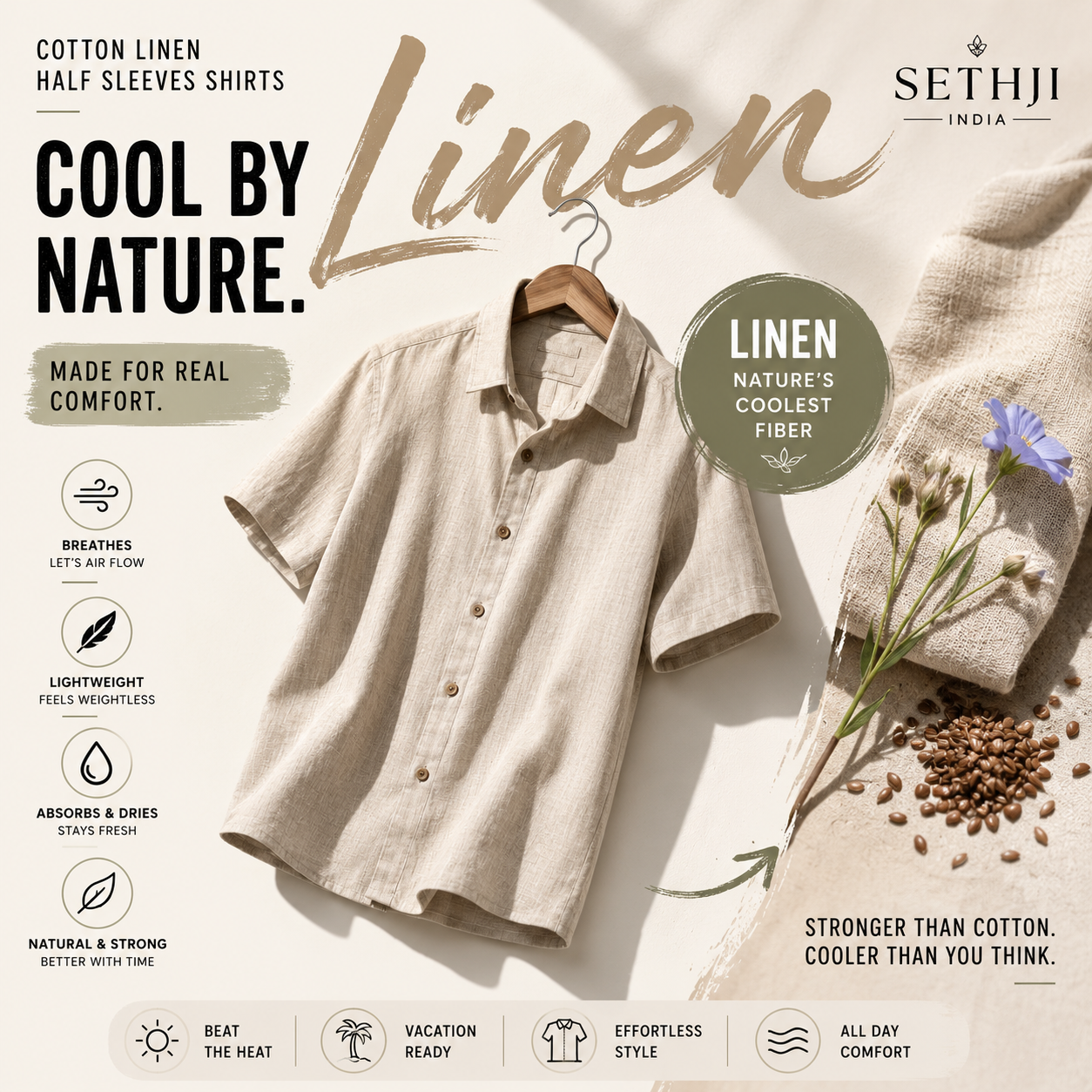The Khaki linen half sleeves shirt