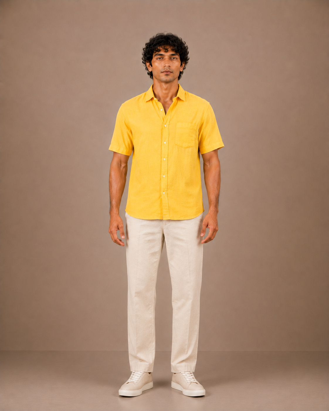 The Yellow linen half sleeves shirt