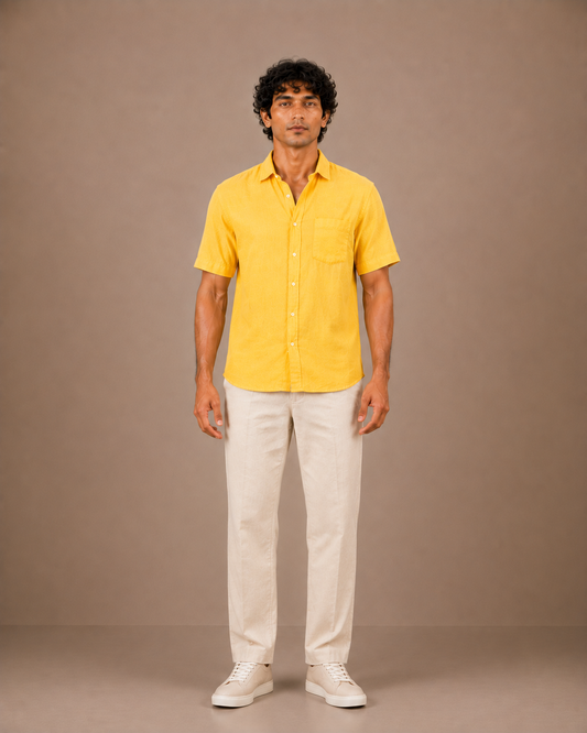 The Yellow linen half sleeves shirt