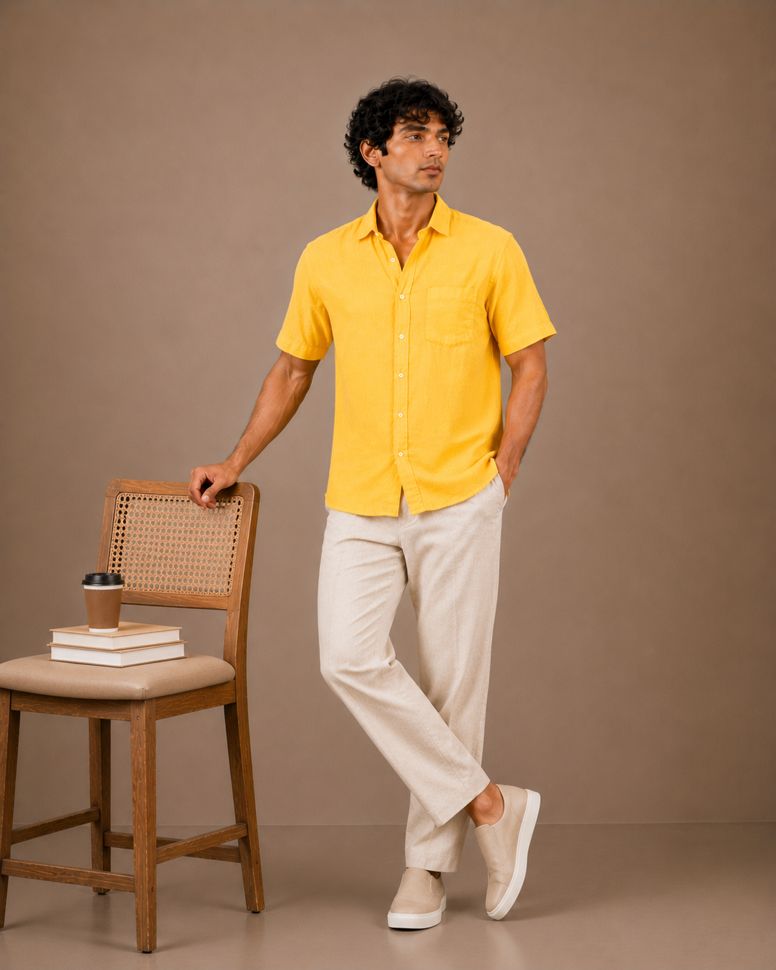 The Yellow linen half sleeves shirt