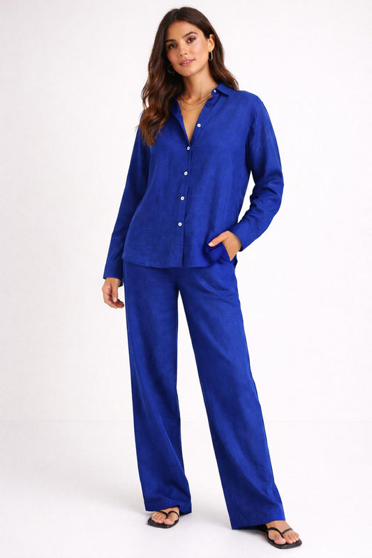 The Royal Blue Linen blend shirt & Pant set/Coordset.