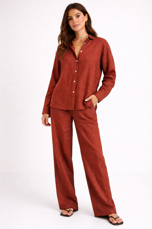 The Terracotta Linen blend shirt & Pant set/Coordset.