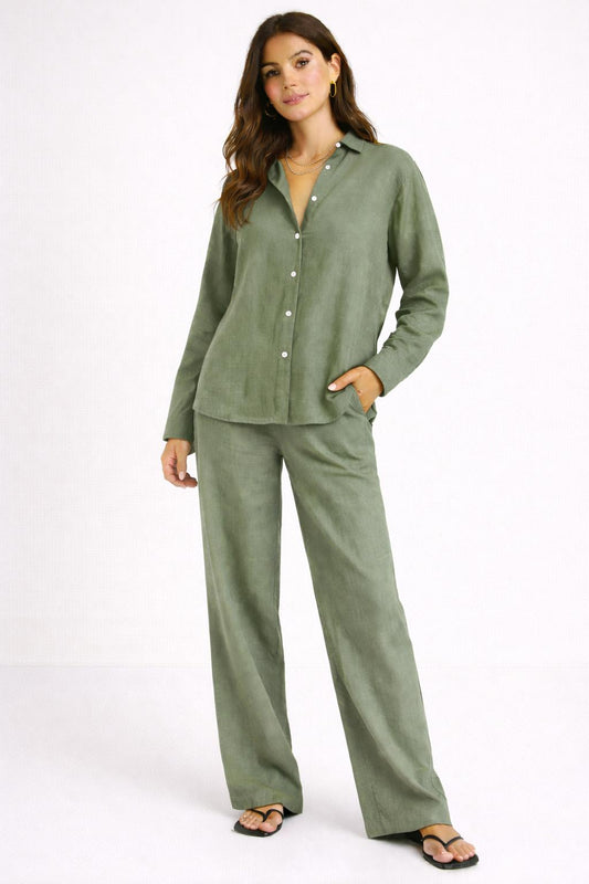 The Sage Green Linen blend shirt & Pant set/Coordset.