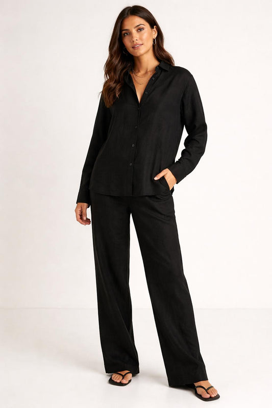 The Black Linen blend shirt & Pant set/Coordset.