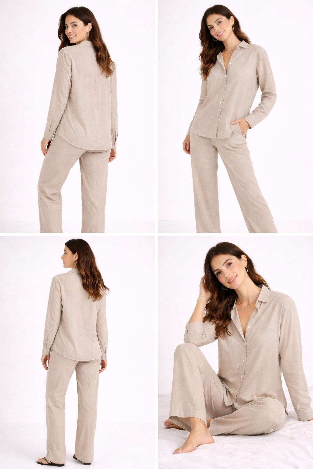 The Beige Linen blend shirt & Pant set/Coordset.