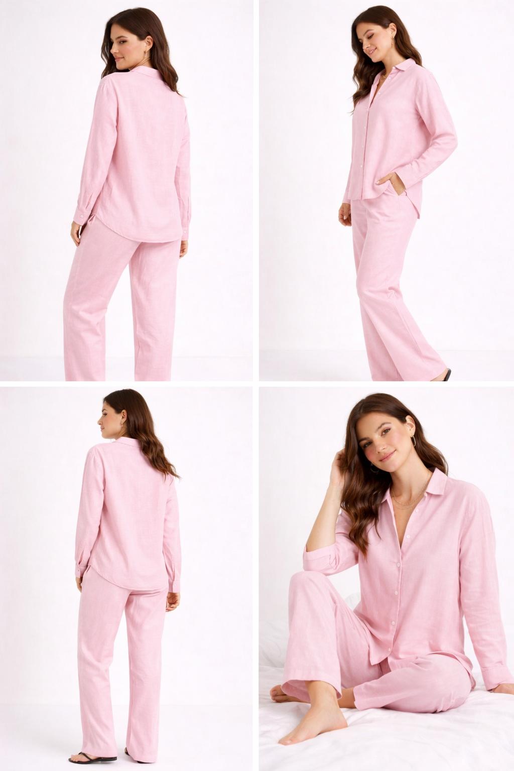 The Baby Pink Linen blend shirt & Pant set/Coordset.